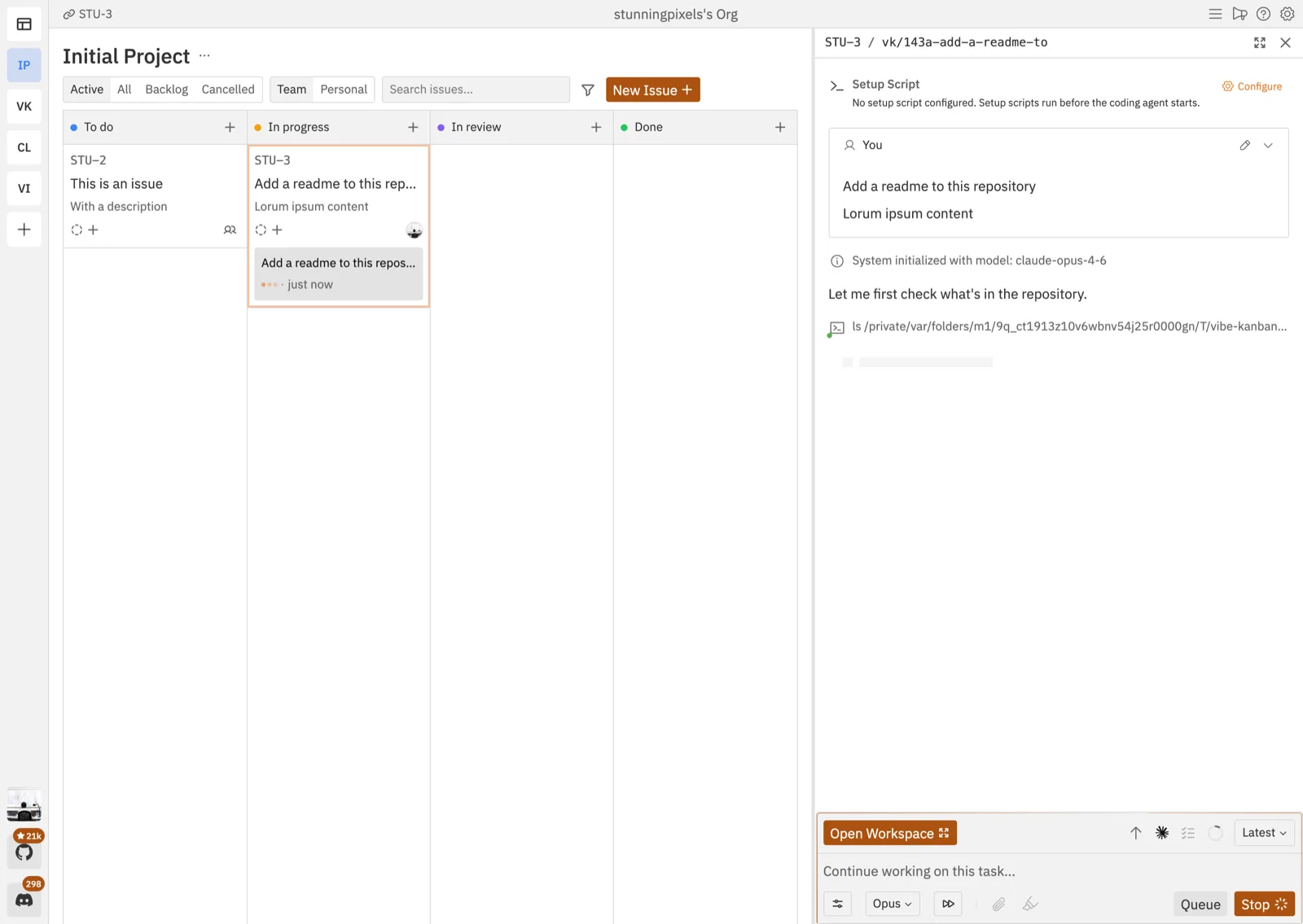 Screenshot of Vibe Kanban